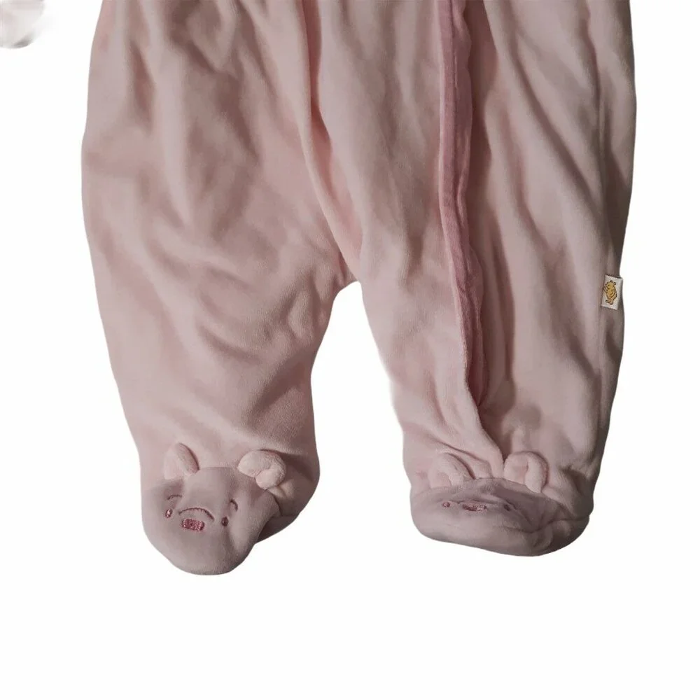 Disney Classic‎ Pooh Baby Girl Hooded Pink Fleece Footed Onesie Embroidery 6M